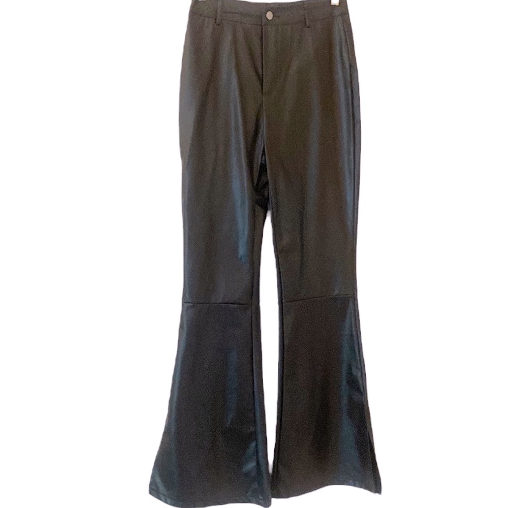 Black faux leather Wide Leg Boot Cut Pants